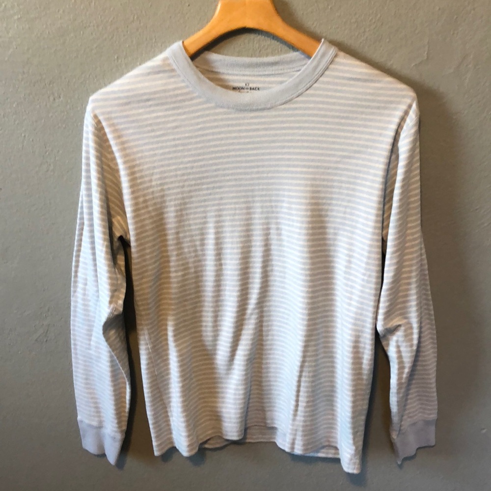 Moon and Back by Hanna Andersson Organic White Blue Stripe Pajama Top Medium